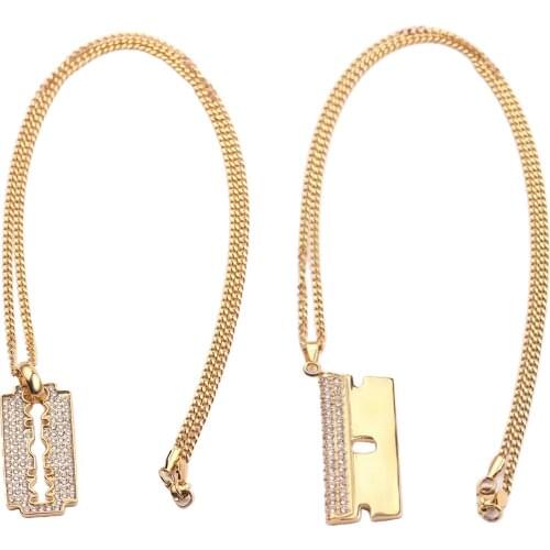 Hairstylist Gold Rzor Blade Pendant Barber Necklaces for Men Hairdresser Stainless Steel Charm Male Jewelry Chain