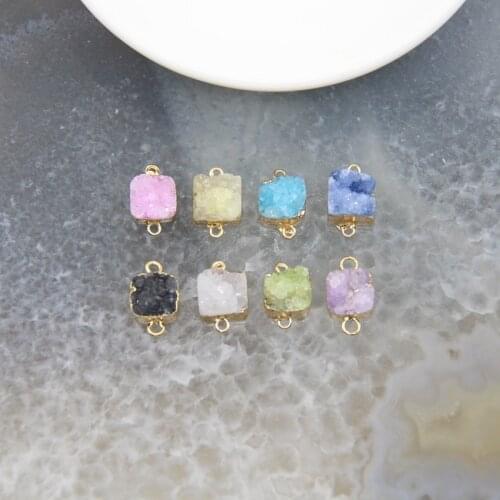 1pcs,10mm Natural Geode Agates Square Connector Charms,Druzy Quartz Nugget For DIY Jewelry Earring Bracelet Necklace Making