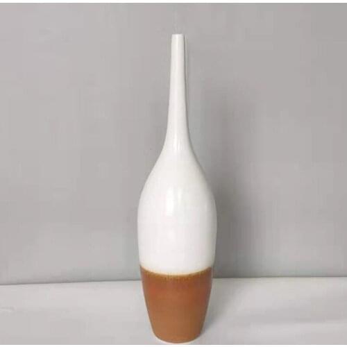 Simple Modern Insert Craft Long Neck Flower Vase Office Hotel Home Decor Ornament Brown and White Ceramic Tall Vase