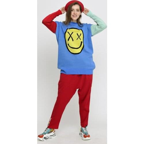 Multicolored Cotton Knitwear Winter Sweaters For Women With Smiley Face Pattern 2021 New Fashion Cute Clothing Xs To 3xl