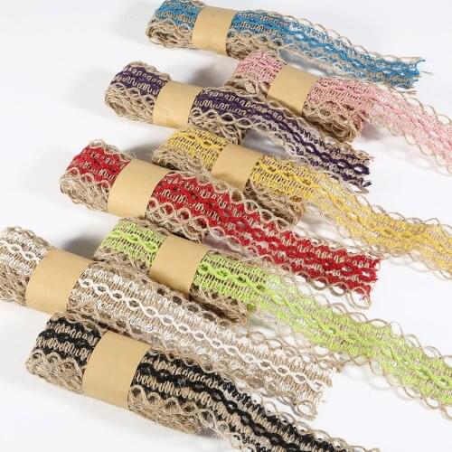 Multicolor 2m/lot Natural Jute Lace DIY Trim Fabric Burlap Hessian Net Ribbon 4cm Embroidered Lace For Sewing Wedding Decoration