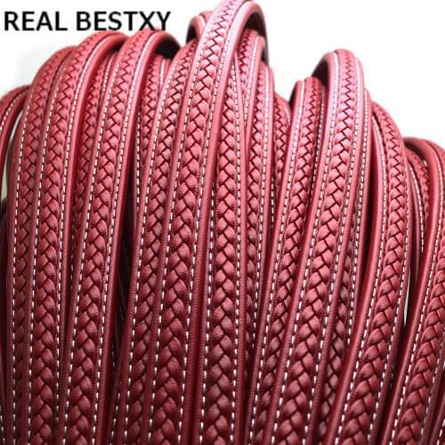 REAL BESTXY 12*6mm red flat leather cord braided leather strips for bracelets cord flat strings leather for leather bracelets