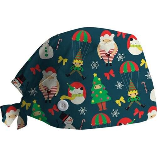 Cartoon Print Adjustable Working Cap Sweatband Bouffant Scrub Caps Adjustable Tie Back Hair Salon Health Care Nurse Hats FL50