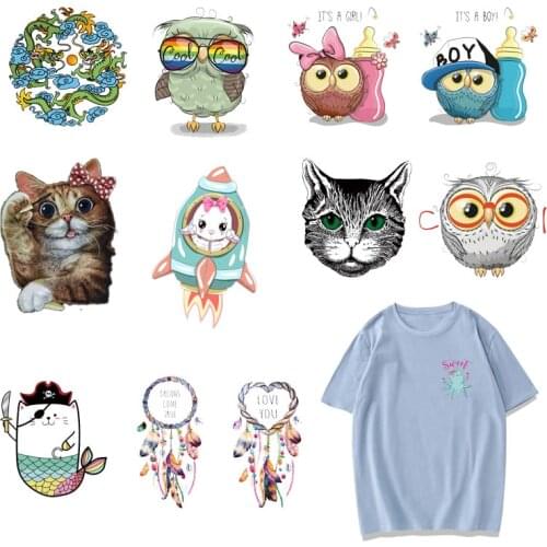 Cute Owl Patch Iron on Transfer Dreamcatcher Animals Patches for Clothing Kid DIY T-shirt Sticker Applique on Clothes Heat Press