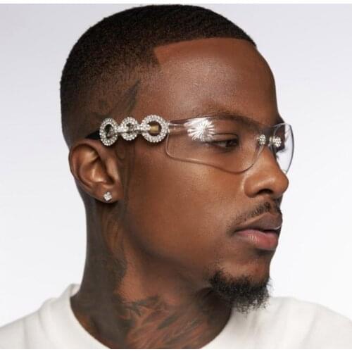 Luxury Crystal Square Sunglasses Women Brand Designer Diamond Round Sun Glasses Men Female Oculos Yellow Goggles Eyewear UV400