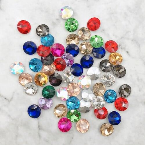 50pcs Round Shape Sew on Rhinestone Mix Color Sewing Rhinestone 10MM Sewing Glass Stone use for Clothes Wedding Dress Bags