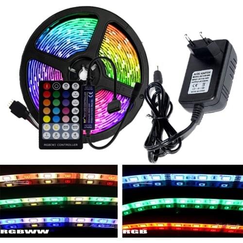 5M set LED Strip RGB / RGBW / RGB+CCT / Double White LED Flexible Light 5050 300 LEDs + RF Controller + DC12V 3A Power Adapter