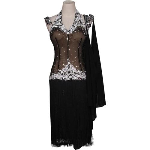 High Quality Diamond Tassel Dress Women Latin Dance Competition Dress Adult/Kids Latin Dance Stage Performance Clothing