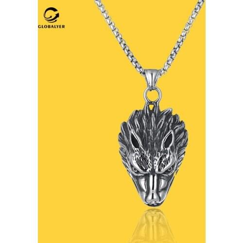 Explosive European and American hip-hop jewelry Mens domineering wolf head titanium steel necklace Gifts for boys and men 380