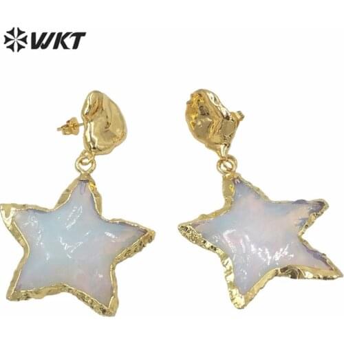 WT-E635 Cute Stone Earrings Party Jewelry Gift Opal White Stone Dangling Earrings Star And Crescent Shape Earrings