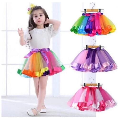 Family Matching Sets Kids Mother Daughter Girl Skirts 7 Style Rainbow Print High Waist Bow Tutu Skirt Party Dress Adult One Size