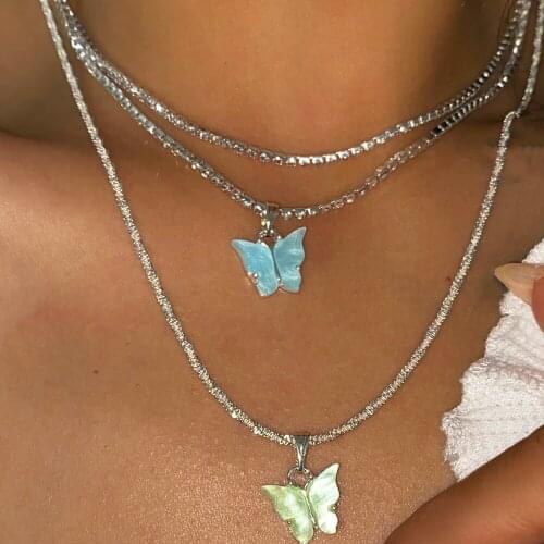 YWZIXLN 2021 Trend Elegant Jewelry Crystal Twist Chain Butterfly Pendant Necklace Unquie Women Fashion Necklace Wholesale N0215