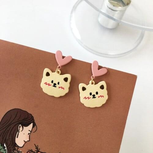 S925 Needle Pink kitty sweet love fresh lovely metal cat head earrings for women