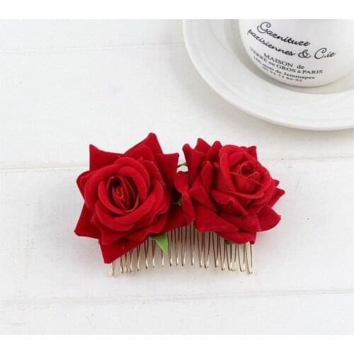 1PC Romantic Fancy Double Silk Artificial Rose Flower Hair Comb Purple White Hair Clip Wedding Bridal Women Prom Headpiece