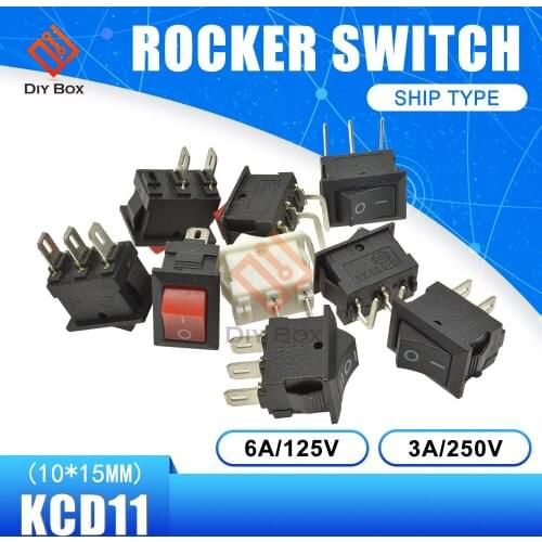 10Pcs KCD11 Boat Rocker Switch 10x15mm 2Pin/3Pin Snap-in On-Off/On-Off-on Push Button Switch 3A/250V with LED Lamp