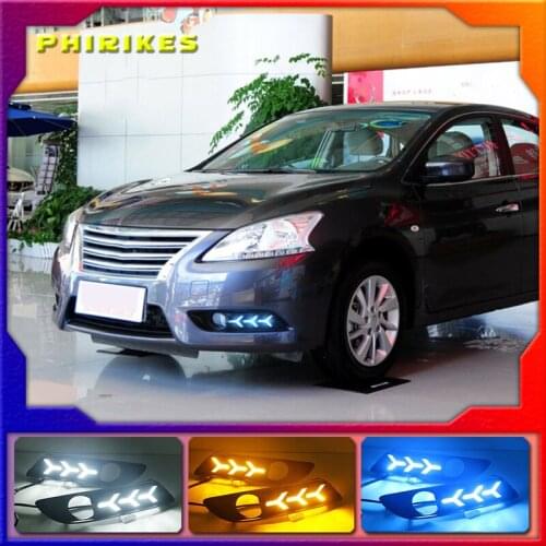 2pcs For Nissan sentra Sylphy 2012 2013 2014 2015 LED DRL Daytime Running Lights Daylight yellow turn Signal lamp