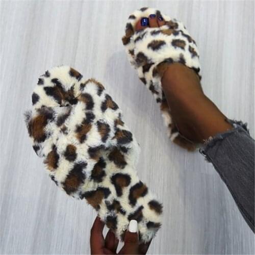 2021 Fluffy Home Slippers Women Faux Fur Slippers Cozy Furry Slides Open Toe Slip on Soft Slippers House Floor Plush Warm Shoes