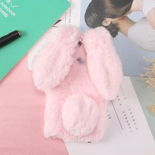 3D Cute Rabbit Doll Furry Plush Soft Fur Case for Huawei Honor 7X Hairy Bunny Diamond Bowknot Coque Capa Cell Phone Cover Shell