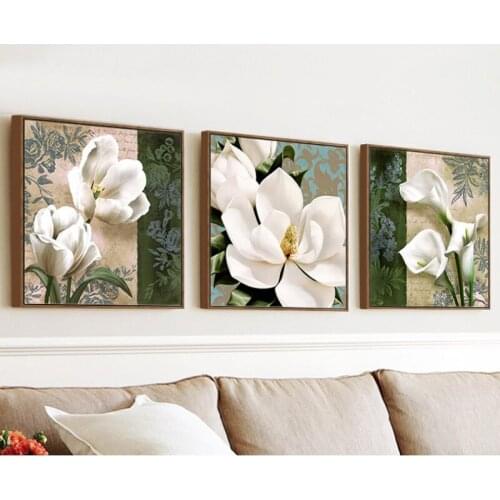 Diamond Embroidery Mosaic Painting Cross Stitch Full Round Drill Triptych White Flowers Magnolia Tulip DIY 5D Decoration Gift