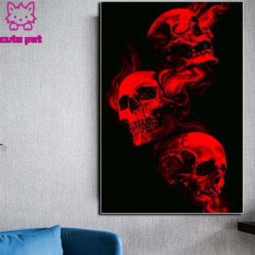 DIY Diamond Painting Cross Stitch Skull Full Square Drill 5D Pictures Of Rhinestones Diamond Embroidery Handmade Halloween Gift
