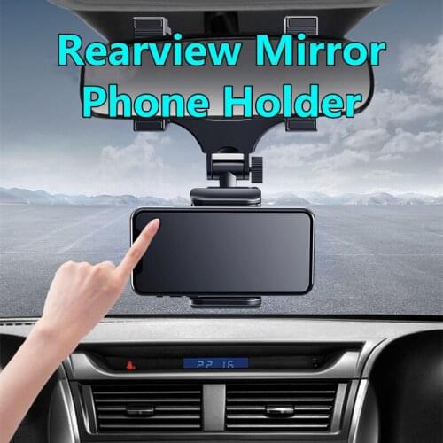Car Rearview Mirror Phone Holder Mobile Bracket Interior Parts Universal ABS Support 180 Degree Rotation Angle Adjustable Mount