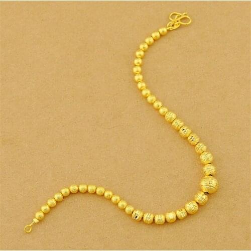 Yellow Gold Color Bracelets for Women Ball Beads Chain Bangle Bracelet Wristband Pulseira Femme Wedding Bridal Jewelry Accessory