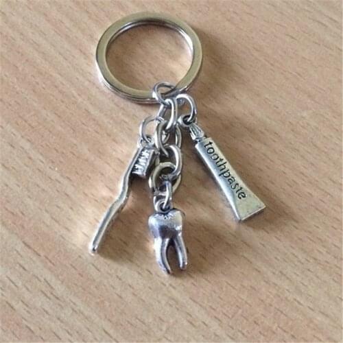 Hot New Dentist Denture Alloy Keychain Dental Assistant Creative Gift Dental Hygienist Toothpaste Toothbrush with Key Ring
