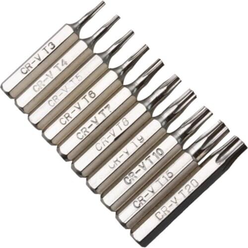 C90D 10PCS CR-V Torx Screwdriver Bits Set T3 T4 T5 T6 T7 T8 T9 T10 T15 T20 Mobile Repair Bit Plum Blossoms Repairing Head