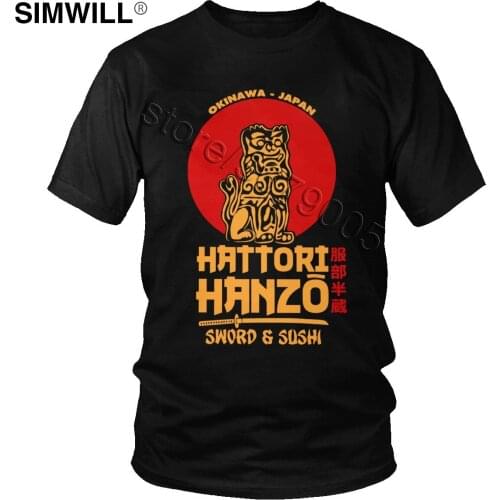 Urban Latest Tshirt Men Cotton Japanese Hattori Hanzo T Shirt Short Sleeves Samurai Sword and Sushi Graphic T Shirt Okinawa Tee