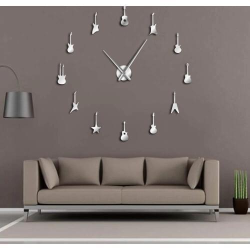 Variety Guitar DIY Frameless Big Needles Frameless Giant Wall Clock Music Room Decor Rock n Roll Guitar Watch Guitarist Gift