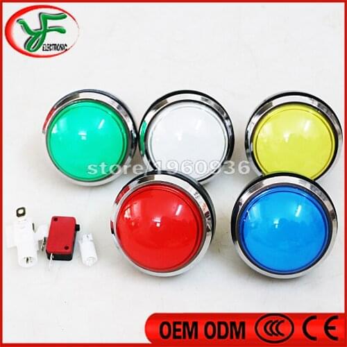 5pcs 60MM illuminated Chrome 12V LED button Arcade Push button Convex button with Microswitch led lamp