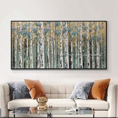 Birch Tree Painting for Home Decorative 100% Handmade Wall Art Palette Knife Thick Landscape Texture Canvas for corridor