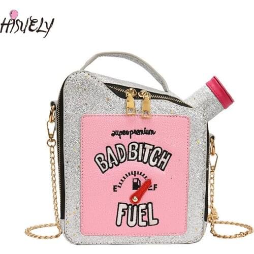 Creativity Funny bag Fashion Personality Laser Sequin Embroidery Letter Oil Pot Bag Chain Shoulder Bag Women Cute Messenger Bag