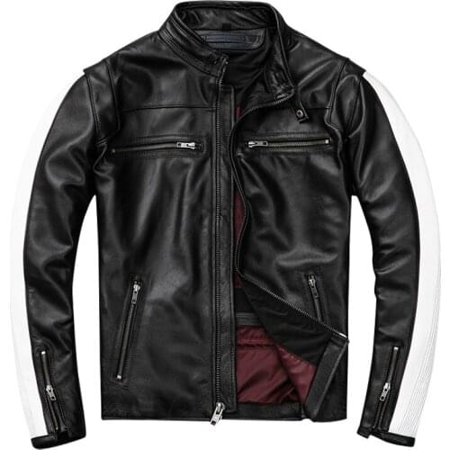 First Layer Cowhide Genuine Leather Jacket Mens Racing Suit Cycling Heavy Motorcycle Suit Youth Mens Leather Jacket