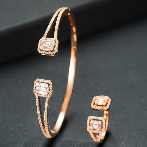 LARRAURI Trendy Women Dubai Jewelry Sets Gold Silver Rosegold Open Cubic Zirconia Bracelet and Rings Gift for Wife Girlfriend