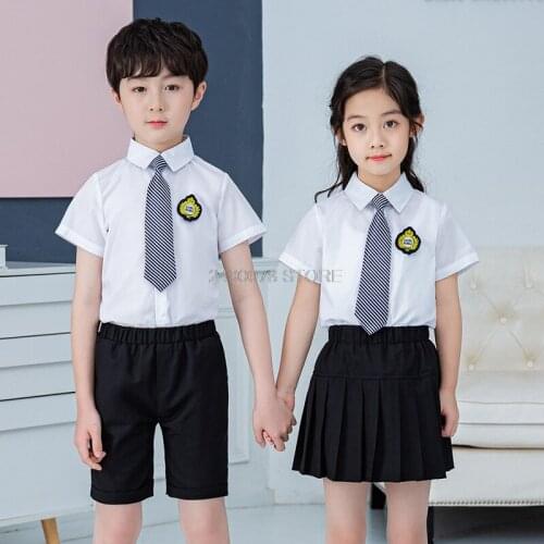 Boys Girls Summer School Uniforms Students Kindergarten British Style Suit Girls Party Dress Skirt Performance Clothing Set