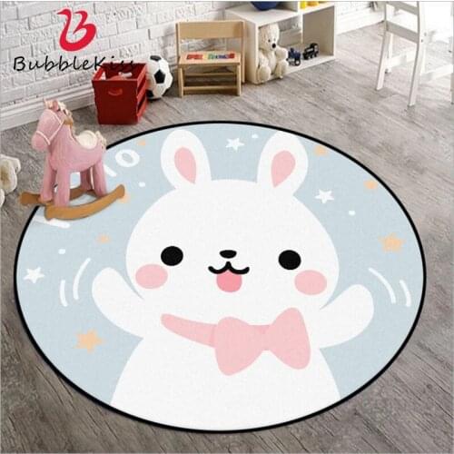 Bubble Kiss Cartoon Cute White Rabbit Pattern Rugs for Children Rooms Home Anti-wrinkle Bedroom Decor Round Carpets Soft Mats