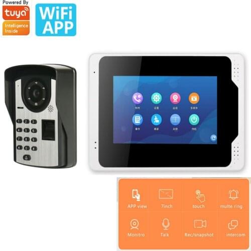 Multi-language 7 inch Monitors Wifi Wireless Fingerprint Video Door Phone Doorbell Intercom System with Wired HD 1080P camera