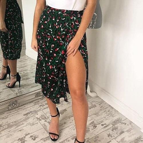 Fashion Midi Skirt Leopard Printing Split Design Loose High Waist Wrap Skirt for Summer Skin-friendly Design Chiffon Skirt