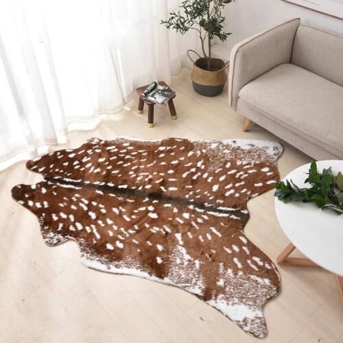 Fashion Hot Artificial Deer Printed Velvet Rug Imitation Leather Rug Cowhide Animal Skin Natural Shape Rug Decorative Cushion