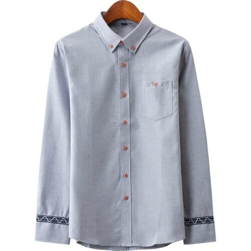 Long Sleeve Shirt with Left Chest Pocket High-quality Male Casual Regular-fit Tops Button Down Shirts MensSolid Oxford Dress