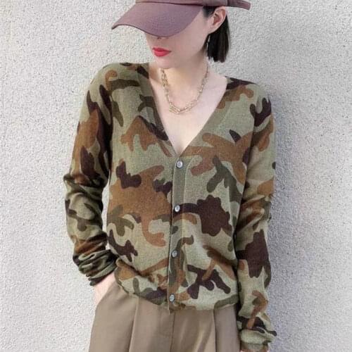 New Camouflage Cardigan Sweater For Women Spring and Autumn Womens Sweater