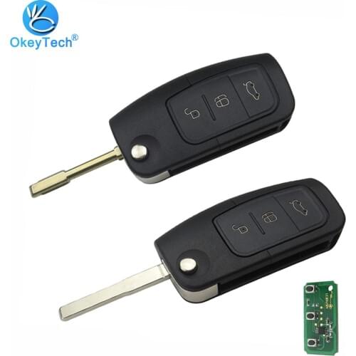 OkeyTech for Ford Focus Mondeo C Max Max Galaxy Fiesta Remote Control Key 3 Button 433Mhz Flip Folding HU101/FO21 Blade No Chip