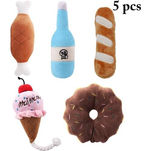 Legendog 5PCS Pet Squeaky Toy Bite-resistant Creative Dog Teething Toy Cat Bite Toy Cute Cartoon Pet Toy Simulation Funny Toy
