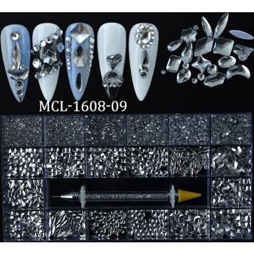 Professional Nail Crystal Kit Multi Shapes Flat Back Rhinestone Manicure DIY Art Accessories in a Storage Organizer