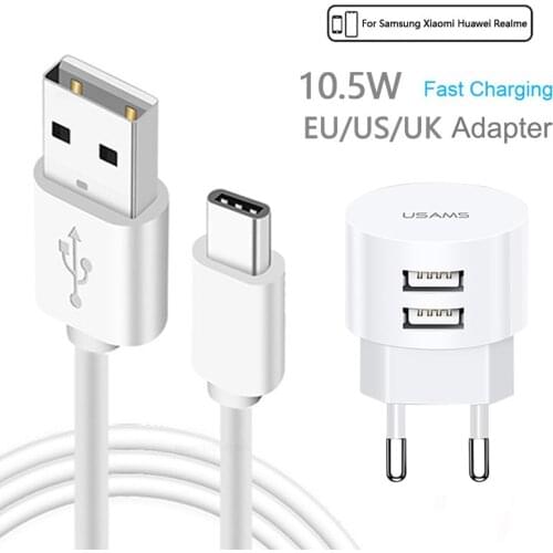 Fast Charging 10.5W USB-C Type-C Cable 2 port USB Charger EU UK US Plug wall Charger Adapter For Huawei xiaomi note 8 9 pro 9s