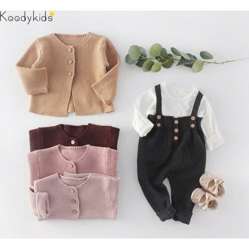 Koodykids 2021 Spring Autumn Baby Girl Boy Clothes Set Baby Boy Girl Knitted Coat Rompers Soft Cotton Long Sleeve Shirt Toddler
