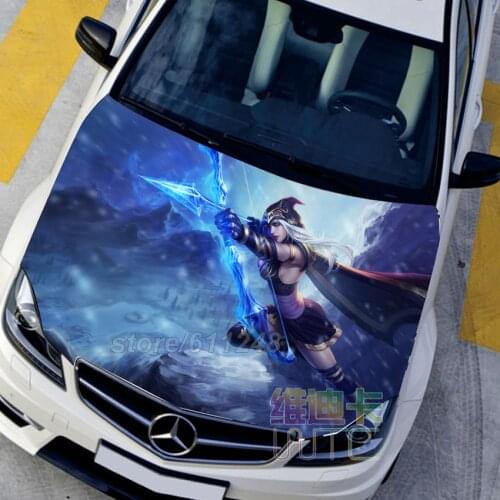 LOL Game Anime Itasha Hood Vinyl Stickers ASHE Engine Cover Decals Sticker On Car Protect Film Auto Accessories CNS216