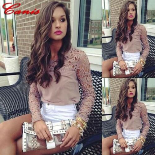 Plus Size Womens Casual Lace Long Sleeve T-Shirt Ladies Summer Loose Tops