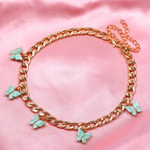 Flatfoosie New Fashion 16 Butterfly Pendant Necklace for Women Gold Silver Color Thick Chain Necklace Punk Jewelry Party Gift